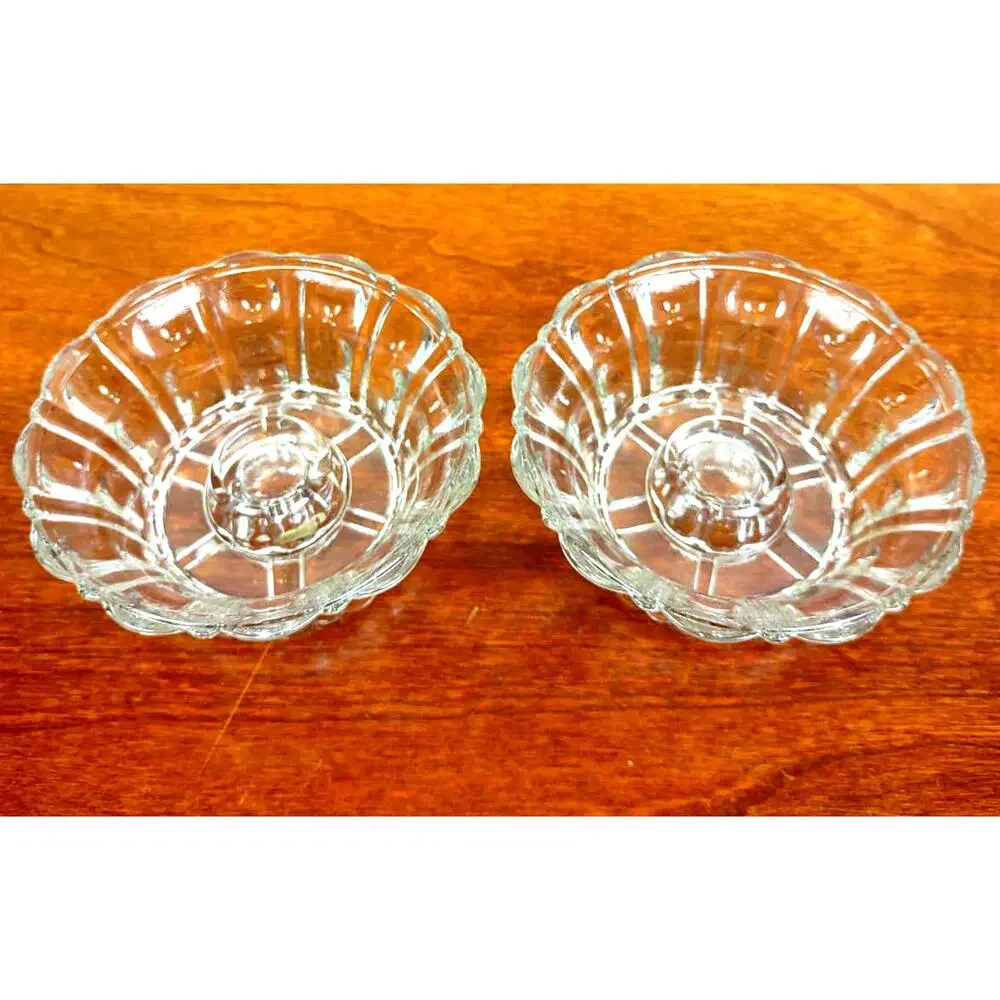 Vintage Crystal Bubble Glass Candle Stick Holders Reversible Pair MCM 4